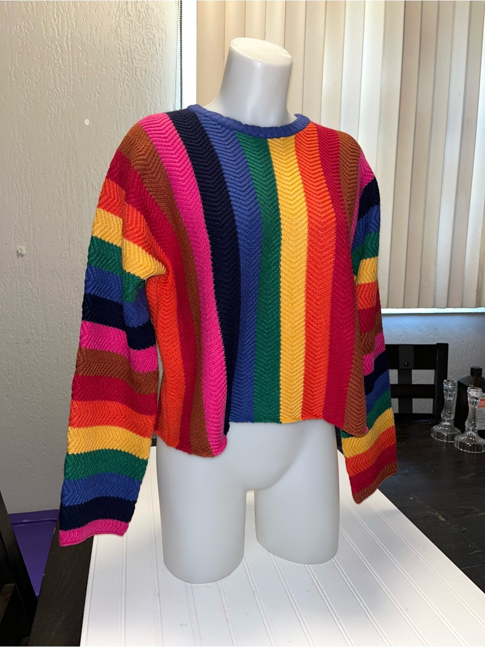 Sugar lips - Multicolor Stripe Cropped Crewneck Sweater - Rainbow
